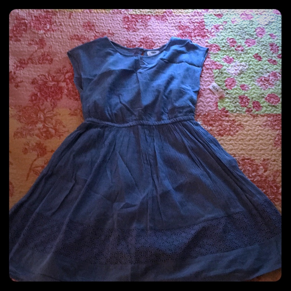 Blue summer dress with eyelet detailing
